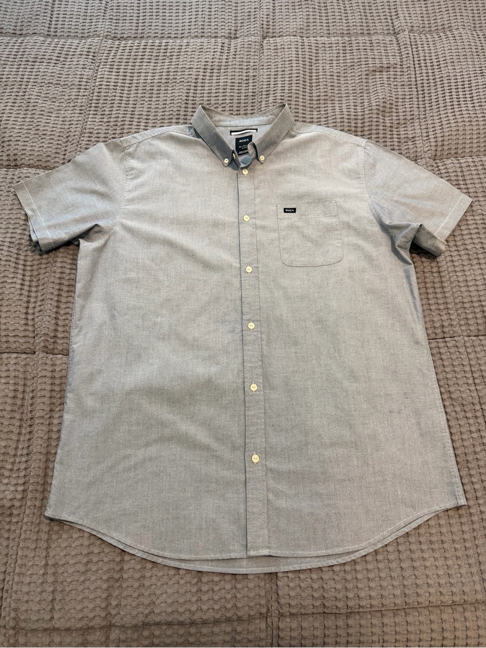 RVCA Men's 2XL Slim Gray Solid Short Sleeve Button-Down Cotton Woven Shirt